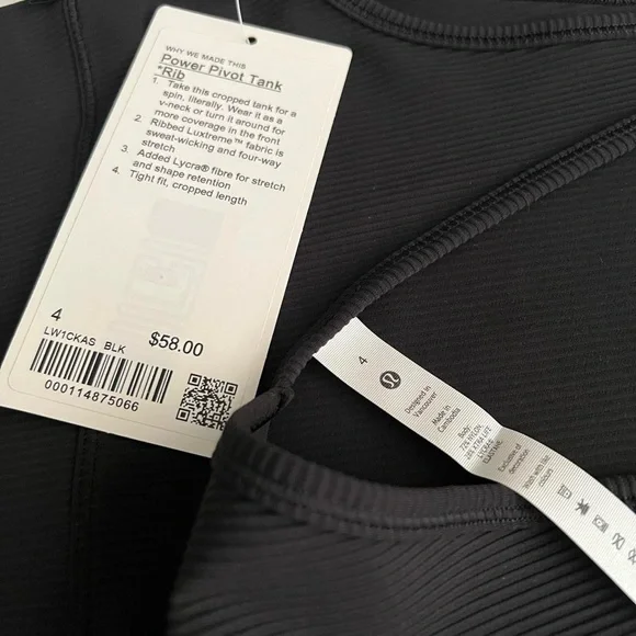 NWT Lululemon ribbed power pivot tank, black, size 4 - Picture 3 of 5